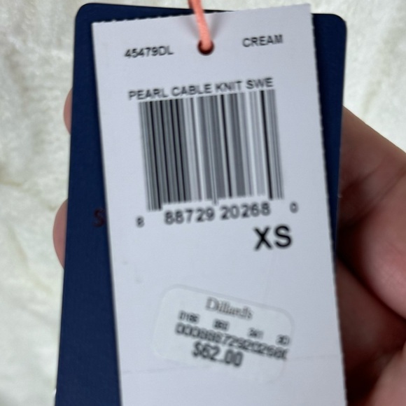 Skies Are Blue Cream Oversized Pearl Detail Cable Knit Wool Blend Sweater Sz XS - Picture 8 of 8